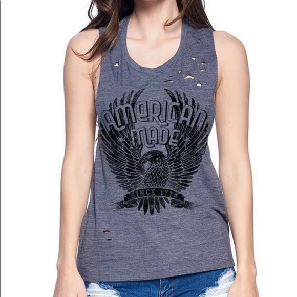 Patriotic USA 1776 Distressed Laser Cut Graphic Muscle Tank Tee Top Shirt - Picture 5 of 5